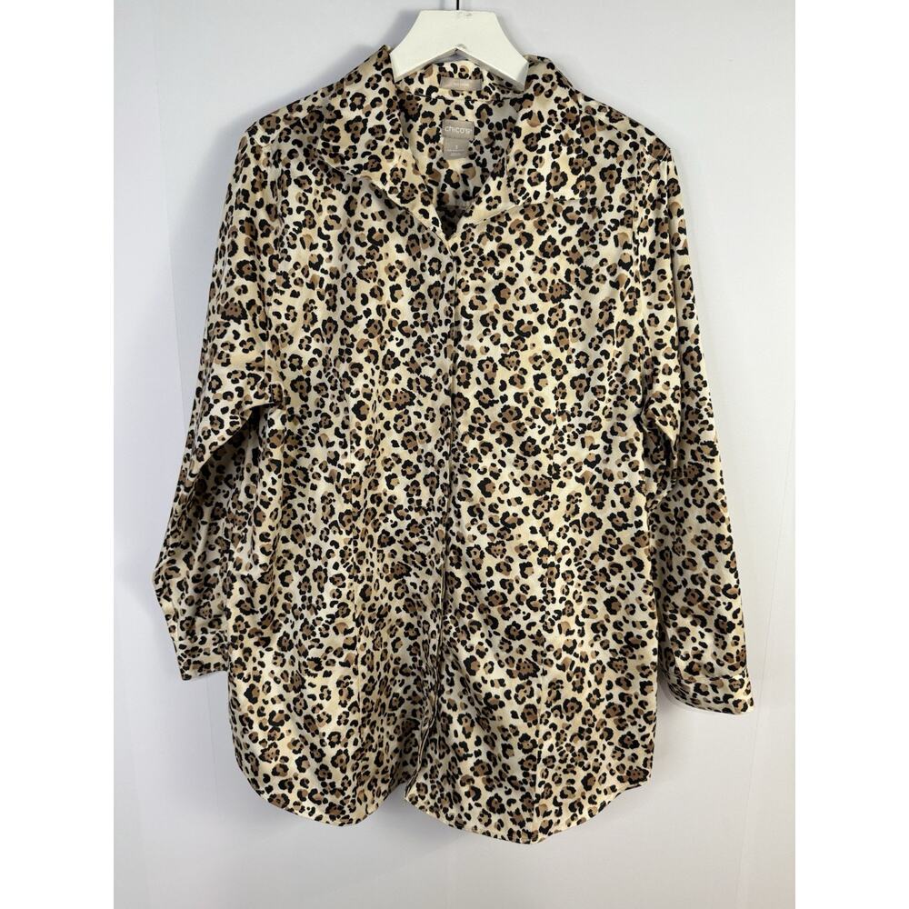 Chico's No-iron Womens Tunic Top Sz 3 XL Animal Print Mob Wife Statement Classic